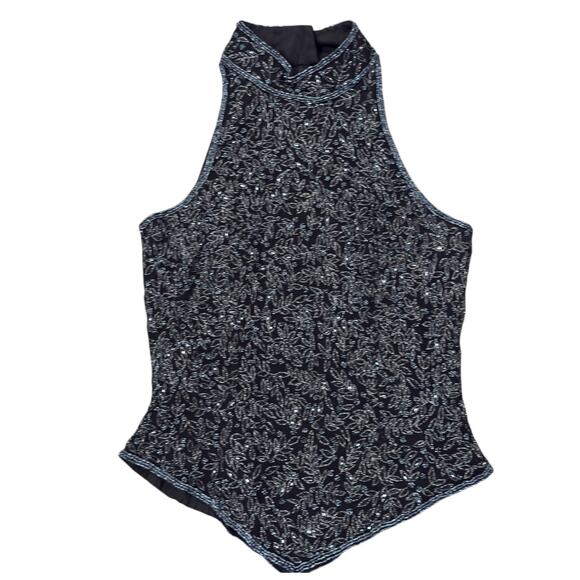 Vintage Adrianna Papell Boutique Evening Beaded Silk Top Size 8 Y2K 90s 00s - Picture 2 of 6